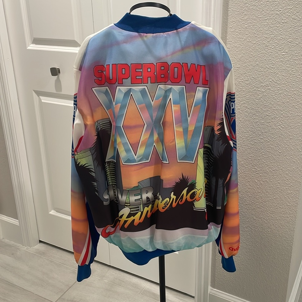 Men’s VINTAGE MADE IN USA CHALK LINE SUPERBOWL XXV SILVER ANNIVERSARY JACKET SZL
